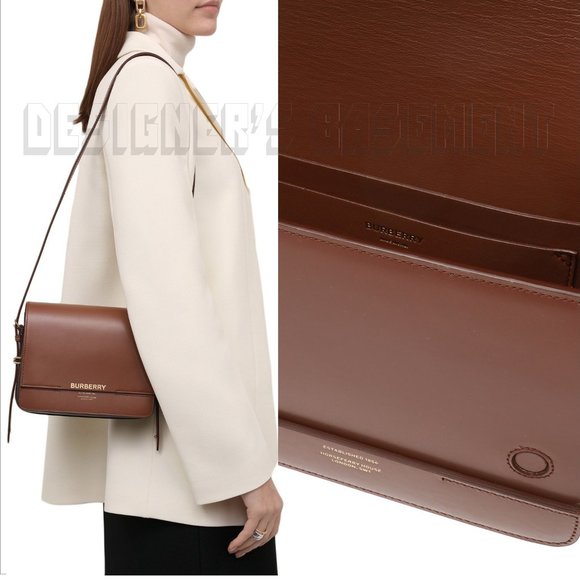 BURBERRY brown & black GRACE calfskin Leather convertible Small shoulder Bag NWT - Picture 7 of 14